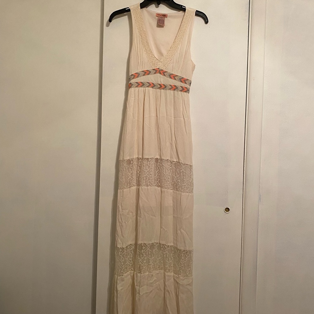 Flying Tomato Cream Breezy Maxi Dress with Colorful Waistband, Women’s Size XS